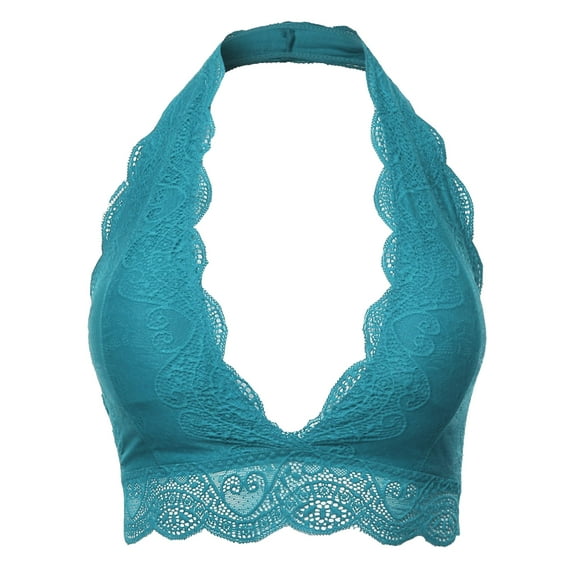 FashionOutfit Women's Solid Lace Cami Halter Neck Bralette