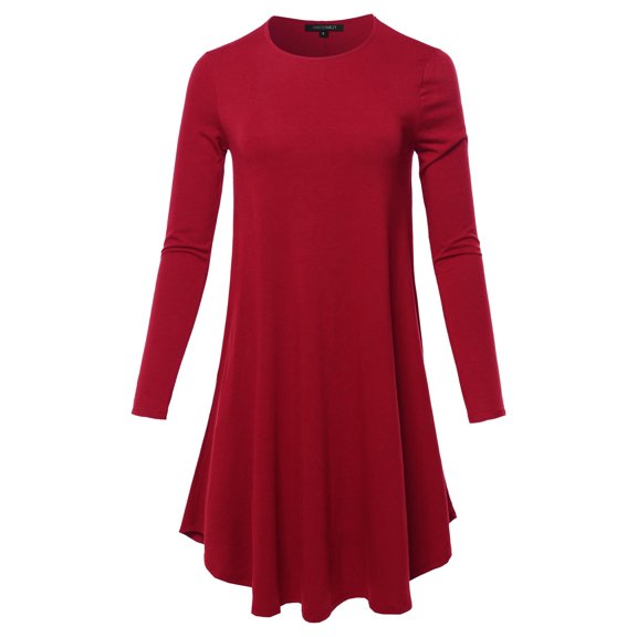 FashionOutfit Women's Solid Long Sleeve Casual Loose T-shirt Dress