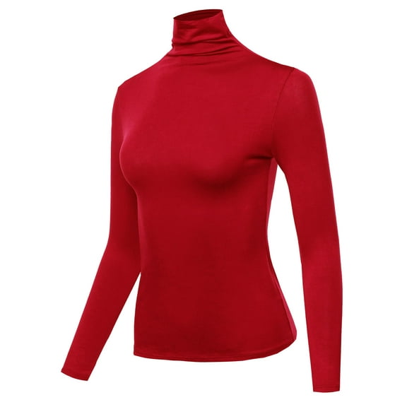 FashionOutfit Women's Solid Long Sleeve Slim Basic Turtleneck Top