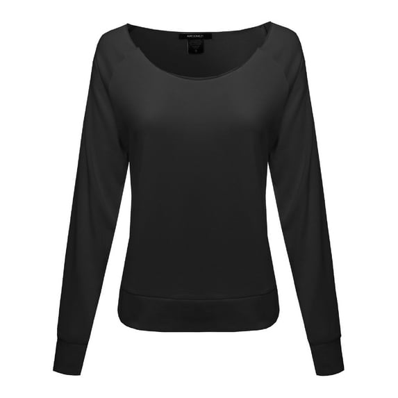 FashionOutfit Women's Solid Long Sleeves Wide Crew Neck Fashionable Sweatshirt