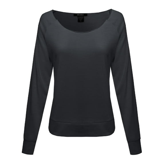FashionOutfit Women's Solid Long Sleeves Wide Crew Neck Fashionable Sweatshirt