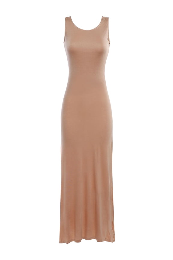 Women's Solid Low Aztec Printed Back Sleeveless Maxi Dress