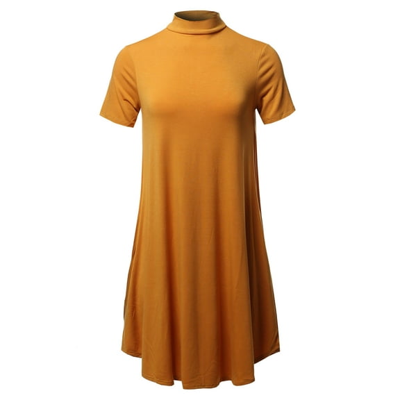 FashionOutfit Women's Solid Mock Neck Short Sleeve Tunic Dress