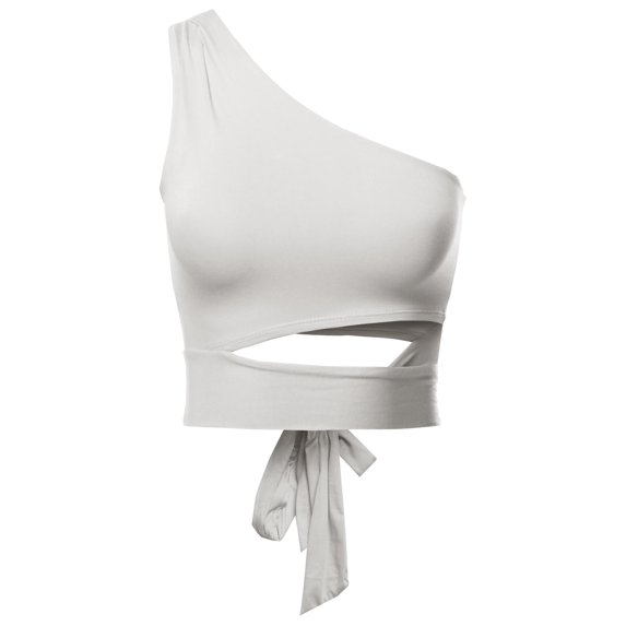 FashionOutfit Women's Solid One Shoulder Sexy Crop Top