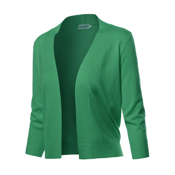 FashionOutfit Women's Solid Open Front Soft Stretch 3/4 Sleeve Layer Short Cardigan