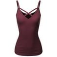 thumbnail image 1 of FashionOutfit Women's Solid Ribbed Crisscross Front Spaghetti Strap Cotton Tank Top, 1 of 1