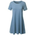 thumbnail image 1 of FashionOutfit Women's Solid Round Neck Short Sleeves Dress with Side Pocket, 1 of 5