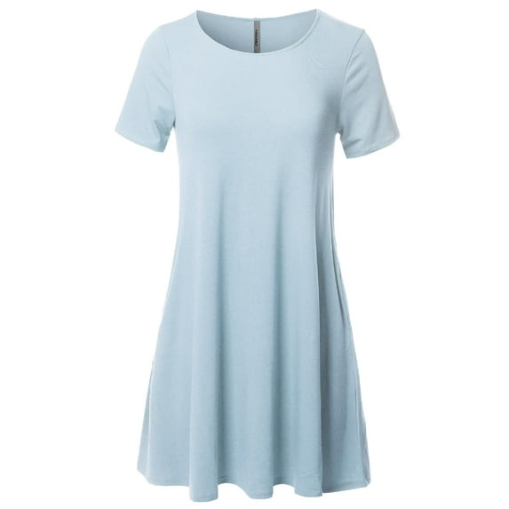 FashionOutfit Women's Solid Round Neck Short Sleeves Dress with Side Pocket