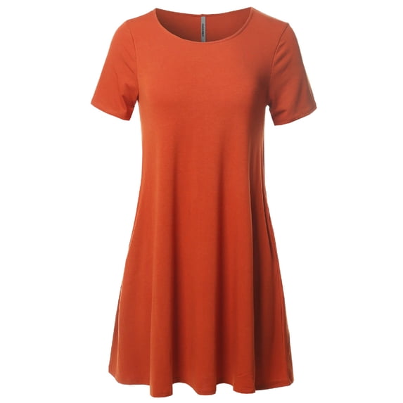 FashionOutfit Women's Solid Round Neck Short Sleeves Dress with Side Pocket