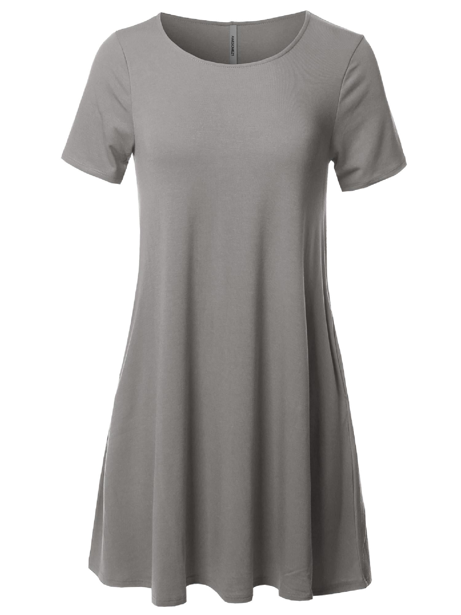Awesome21 Women's Sleeveless Dress - Solid Round Neck, Side Pockets, Knee Length