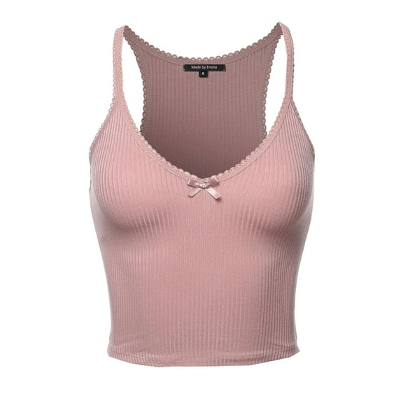 FashionOutfit Women's Solid Scallop Trim Cami Crop Top