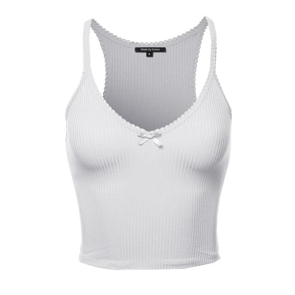 FashionOutfit Women's Solid Scallop Trim Cami Crop Top