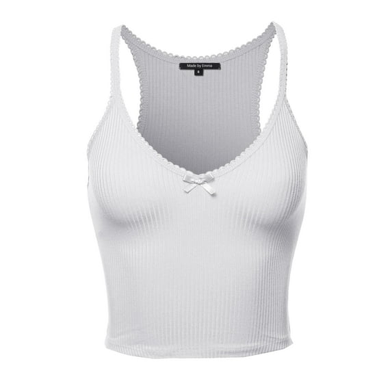 FashionOutfit Women's Solid Scallop Trim Cami Crop Top