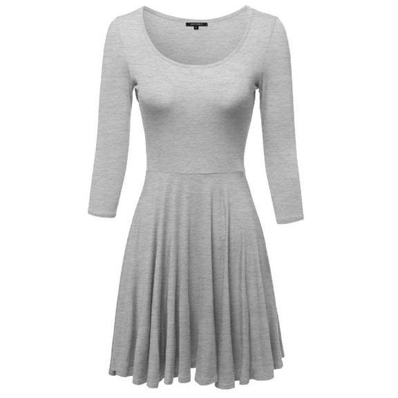 FashionOutfit Women's Solid Scoop Neck 3/4 Sleeve Mini Dress