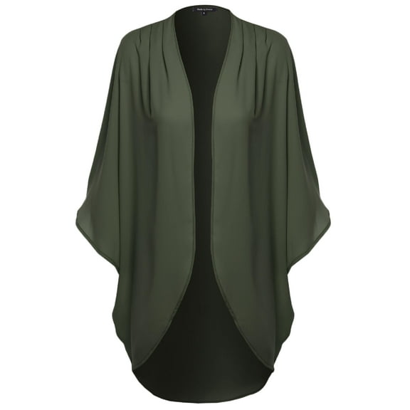 FashionOutfit Women's Solid Short Sleeve Open-Front Kimono Style Cardigan