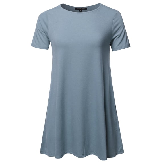 FashionOutfit Women's Solid Short Sleeve Round Neck Side Pockets Loose Top