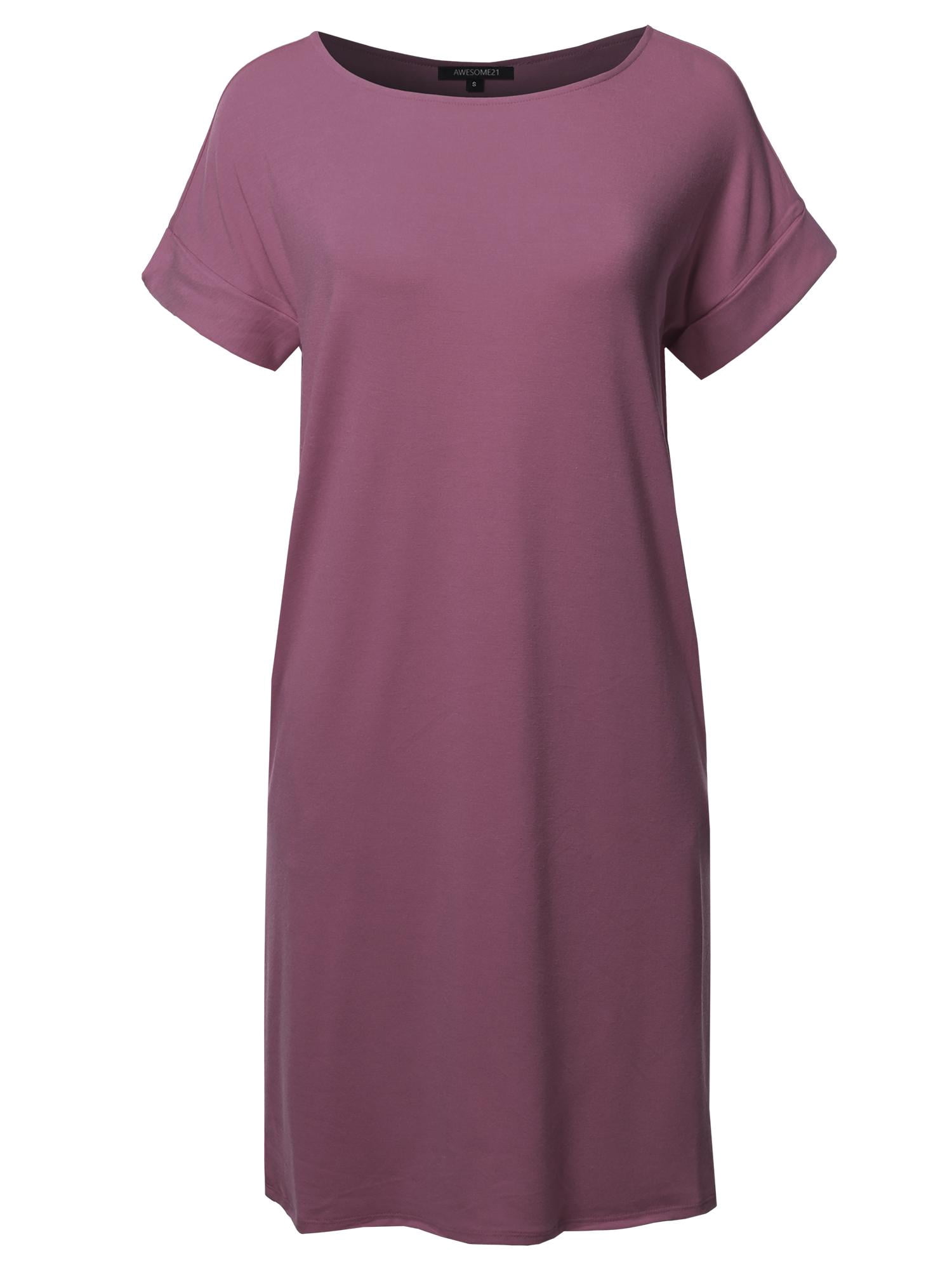 Women's Solid Short Sleeve Stretchy Loose fit Tunic Dress - Walmart.com