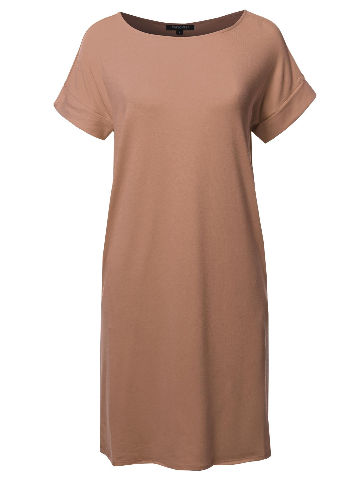 Women's Solid Short Sleeve Stretchy Loose fit Tunic Dress - Walmart.com Women's Solid Short Sleeve Stretchy Loose fit Tunic Dress - Walmart.com