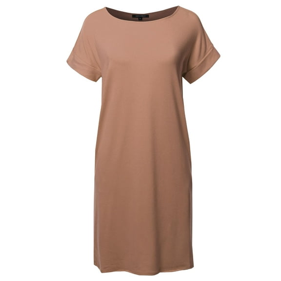 FashionOutfit Women's Solid Short Sleeve Stretchy Loose fit Tunic Dress