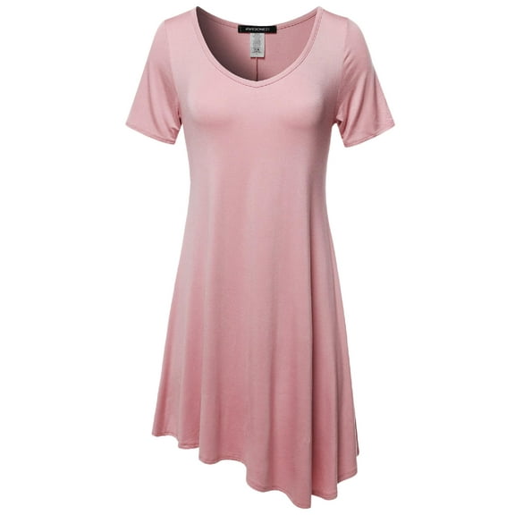 FashionOutfit Women's Solid Short Sleeves Asymmetrical Swing Tunic Top T-Shirt - Made in USA