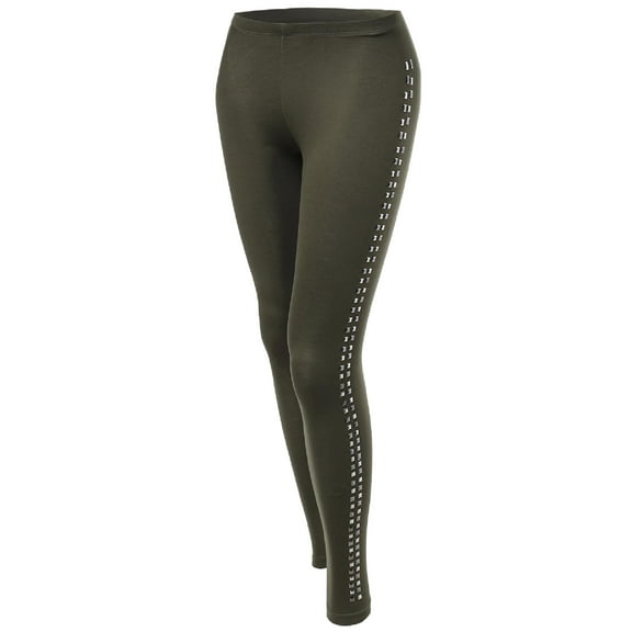 FashionOutfit Women's Solid Side Studs Tight Leggings