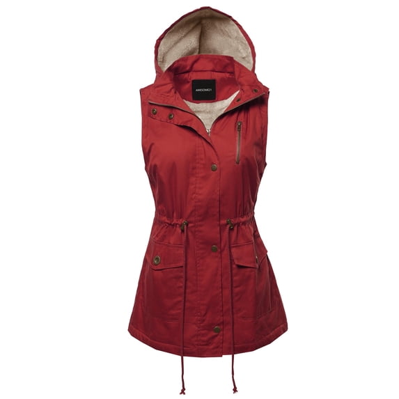 FashionOutfit Women's Solid Sleeveless Anorak Drawstring Vest