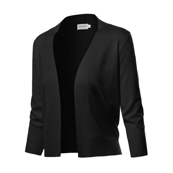FashionOutfit Women's Solid Soft Stretch 3/4 Sleeve Layer Bolero Cardigan