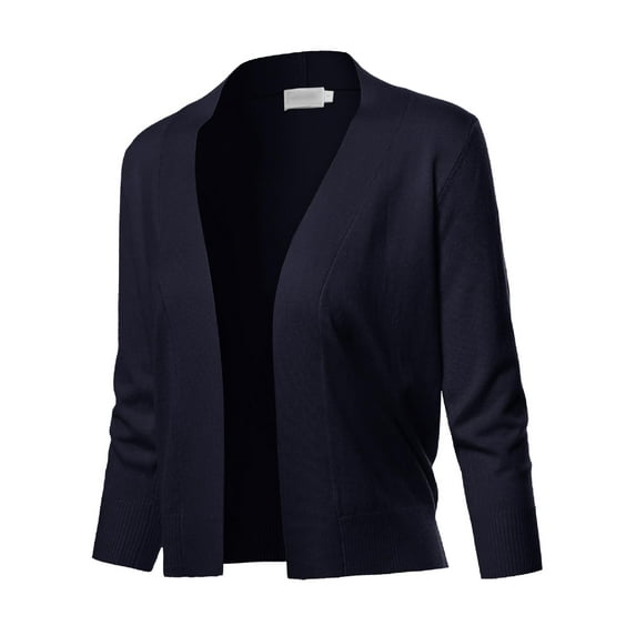FashionOutfit Women's Solid Soft Stretch 3/4 Sleeve Layer Short Cardigan
