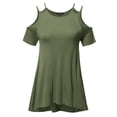thumbnail image 1 of FashionOutfit Women's Solid Soft Stretch Asymmetrical Cold Shoulter Ruffle Sleeve Top, 1 of 3