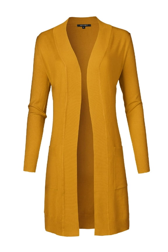 Women's Solid Soft Stretch Long-line Long Sleeve Open Front Knit Cardigan