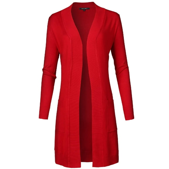 FashionOutfit Women's Solid Soft Stretch Long-line Long Sleeve Open Front Knit Cardigan