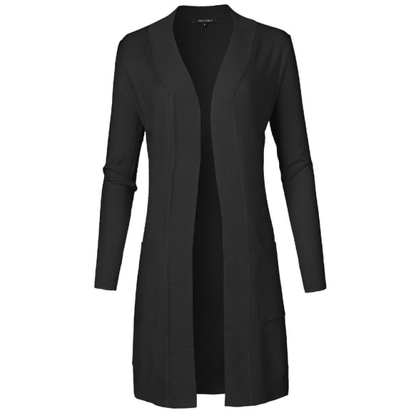 FashionOutfit Women's Solid Soft Stretch Long-line Long Sleeve Open Front Knit Cardigan