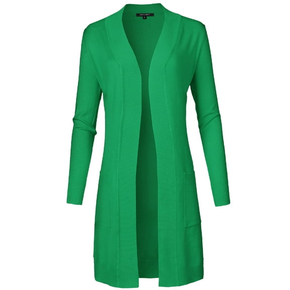 FashionOutfit Women's Solid Soft Stretch Long-line Long Sleeve Open Front Knit Cardigan