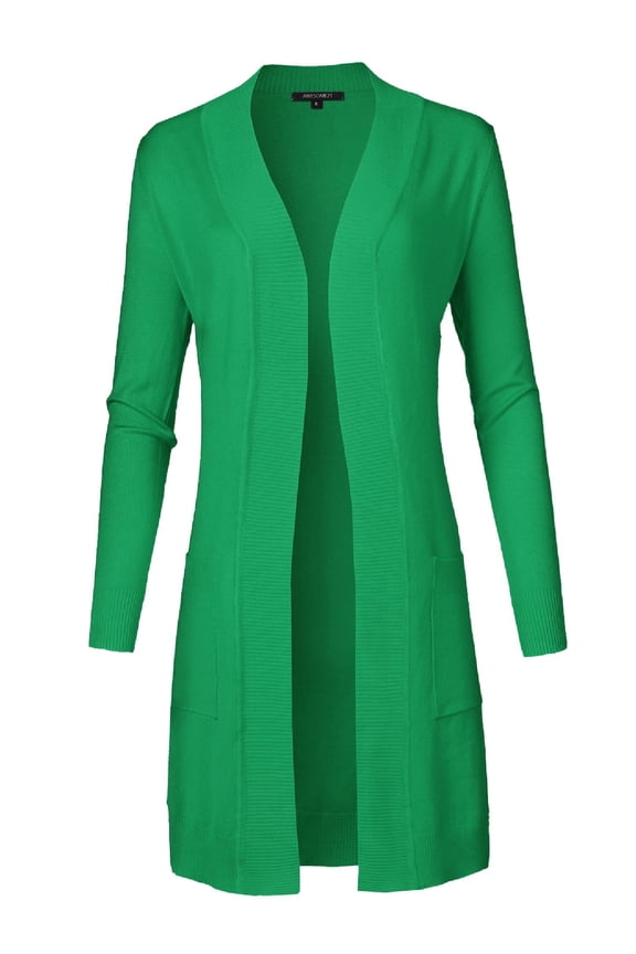 Women's Solid Soft Stretch Long-line Long Sleeve Open Front Knit Cardigan