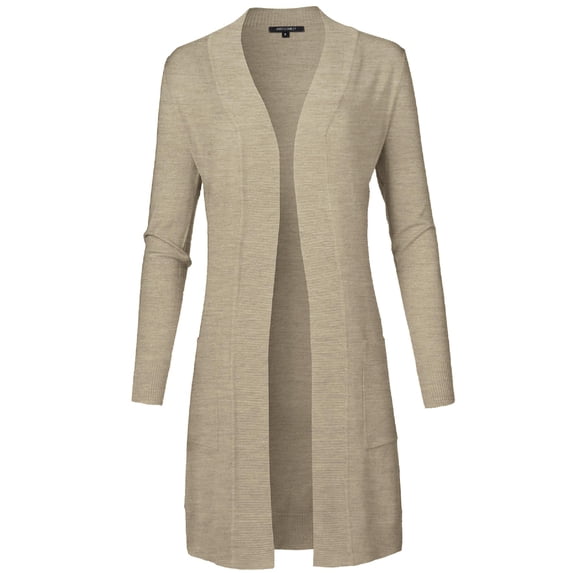 FashionOutfit Women's Solid Soft Stretch Long-line Long Sleeve Open Front Knit Cardigan