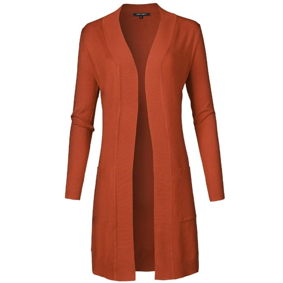FashionOutfit Women's Solid Soft Stretch Long-line Long Sleeve Open Front Knit Cardigan