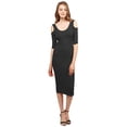 thumbnail image 1 of FashionOutfit Women's Solid Soft Stretch Ribbed Cut out Shoulder Bodycon Midi Dress, 1 of 4