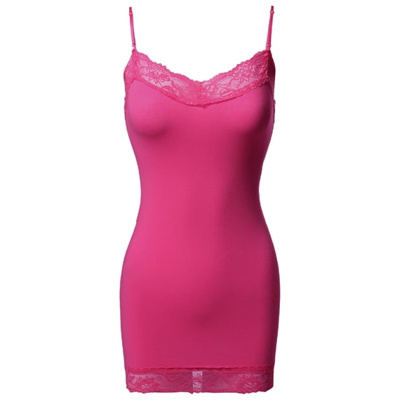 FashionOutfit Women's Solid Soft Stretch Spaghetti Strap Lace Trim Tank Top