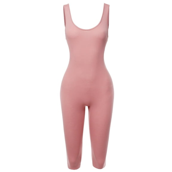 FashionOutfit Women's Solid Tank Top Cotton Catsuit Bermuda Bodysuit
