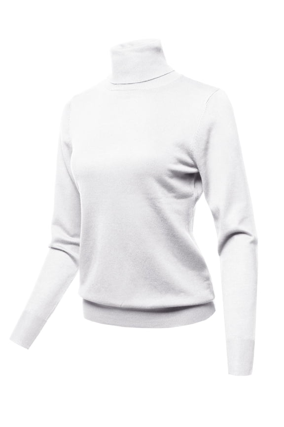 Women's Solid Turtle Neck Long Sleeves Knit Sweater Top