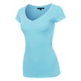 thumbnail image 1 of FashionOutfit Women's Solid V-neck Short Sleeves Everyday Top ( S-3XL ), 1 of 1