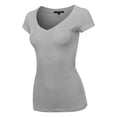 thumbnail image 1 of FashionOutfit Women's Solid V-neck Short Sleeves Everyday Top ( S-3XL ), 1 of 1