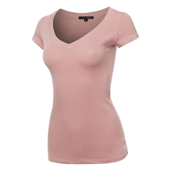 FashionOutfit Women's Solid V-neck Short Sleeves Everyday Top ( S-3XL )