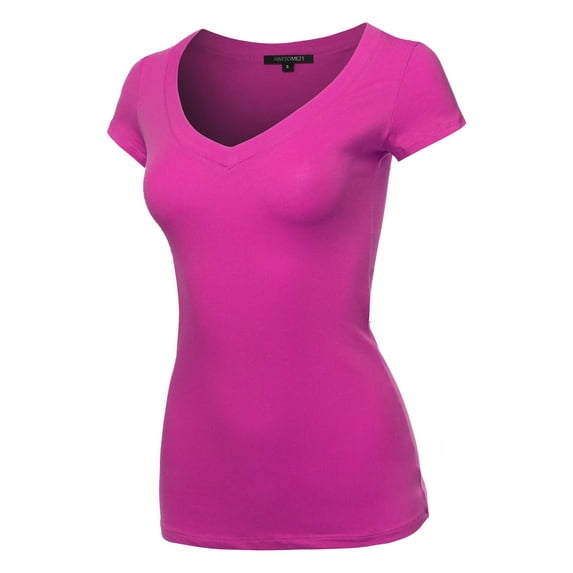 FashionOutfit Women's Solid V-neck Short Sleeves Everyday Top ( S-3XL )