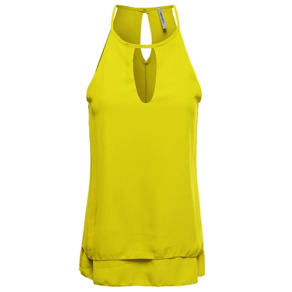 FashionOutfit Women's Solid Woven Strappy Top With Front Peep Hole