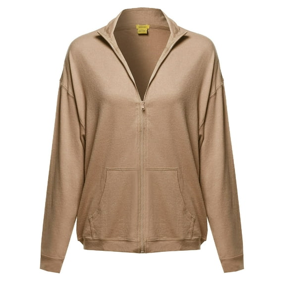 FashionOutfit Women's Solid Zip-Up Drop Shoulder High Neck Sweatshirt Jacket