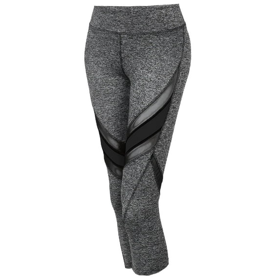 FashionOutfit Women's Sports Yoga Fitness Workout Front Mesh Insert Stretch Capri Leggings