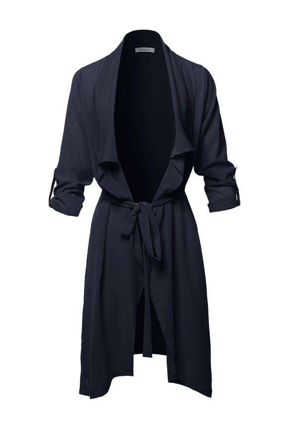 Women's Spring Lightweight Roll-up 3/4 Sleeve Waist Belt Woven Jacket