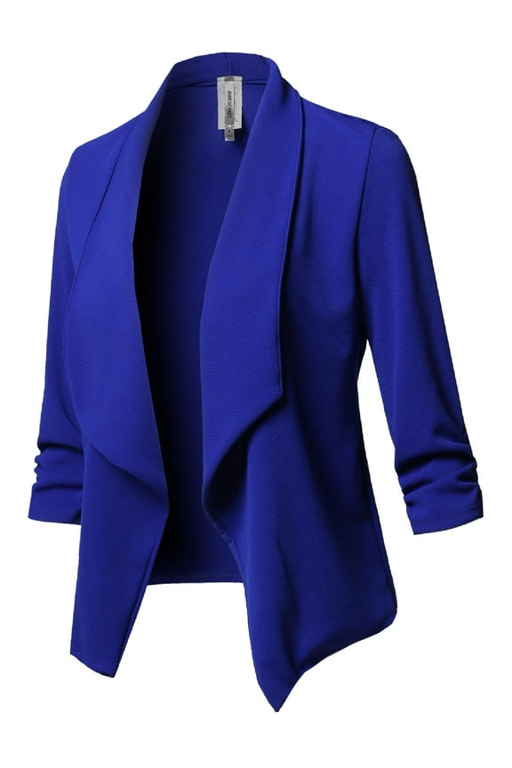 Women's Stretch 3/4 Gathered Sleeve Open Blazer Jacket