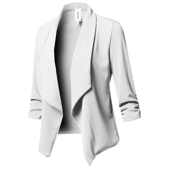 FashionOutfit Women's Stretch 3/4 Gathered Sleeve Open Blazer Jacket